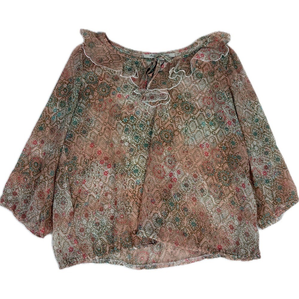 American Rag Women's Large Sheer Flowy Top Boho Whimsy Fairy Floral 3/4 Sleeve